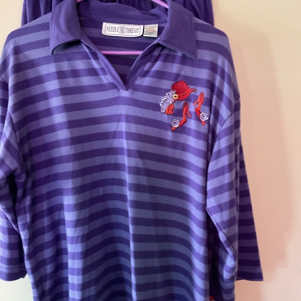 Needle & Thread Vintage Red Society Charming purple striped w/playful embroidery